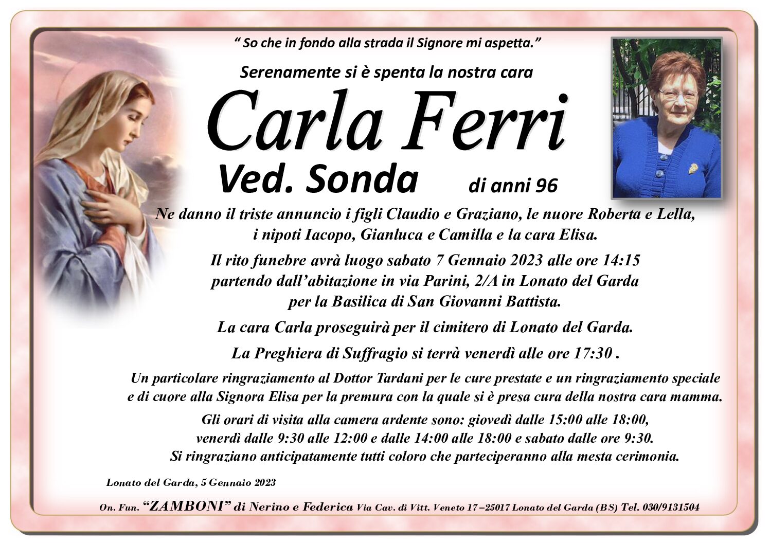 Necrologio CARLA FERRI