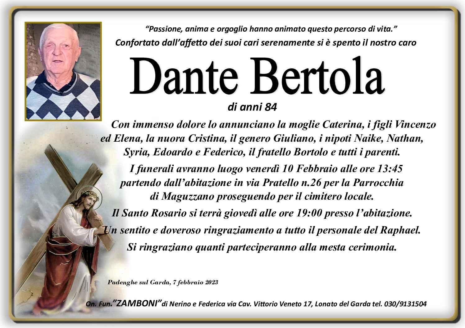 Necrologio DANTE BERTOLA