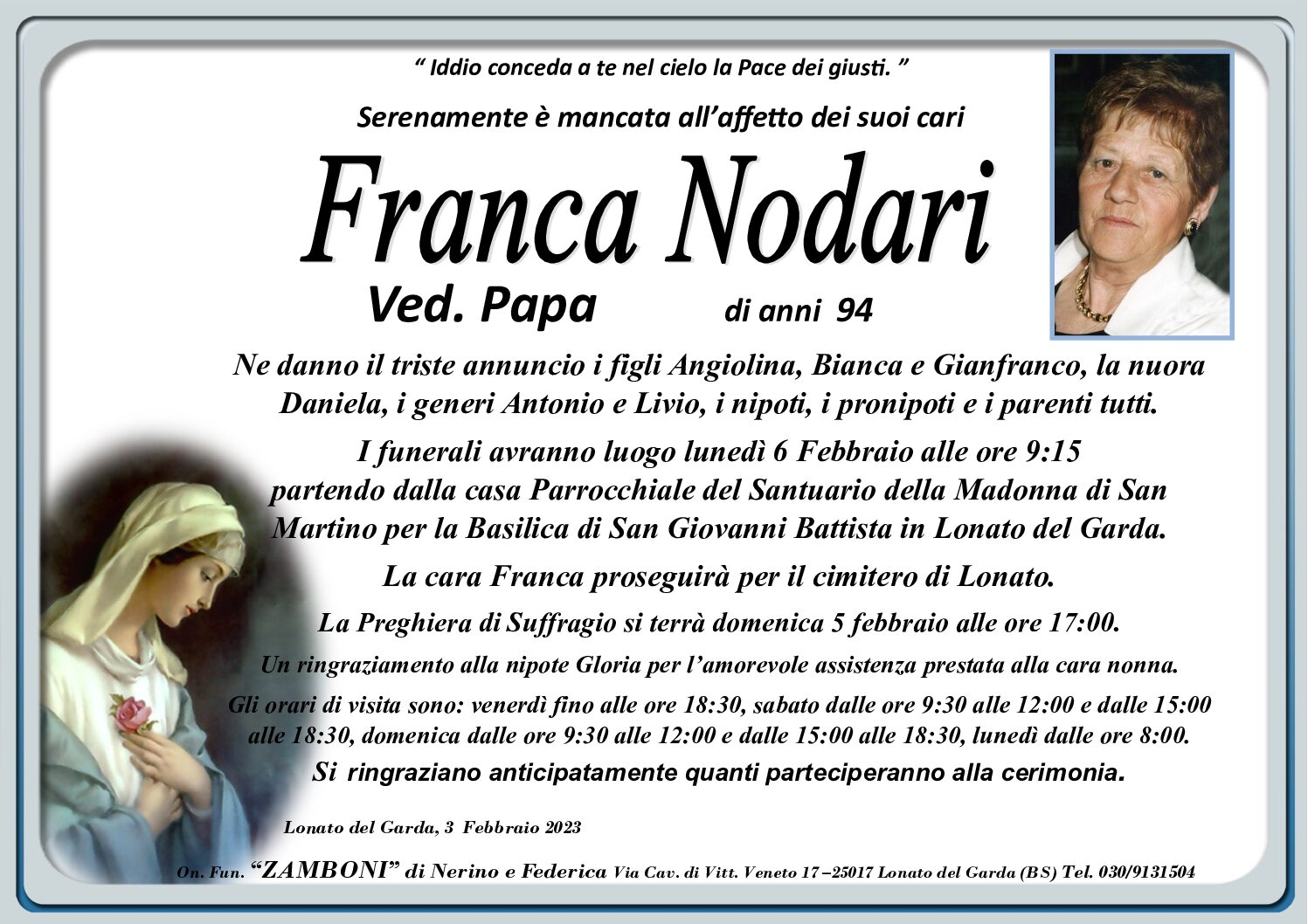 Necrologio FRANCA NODARI