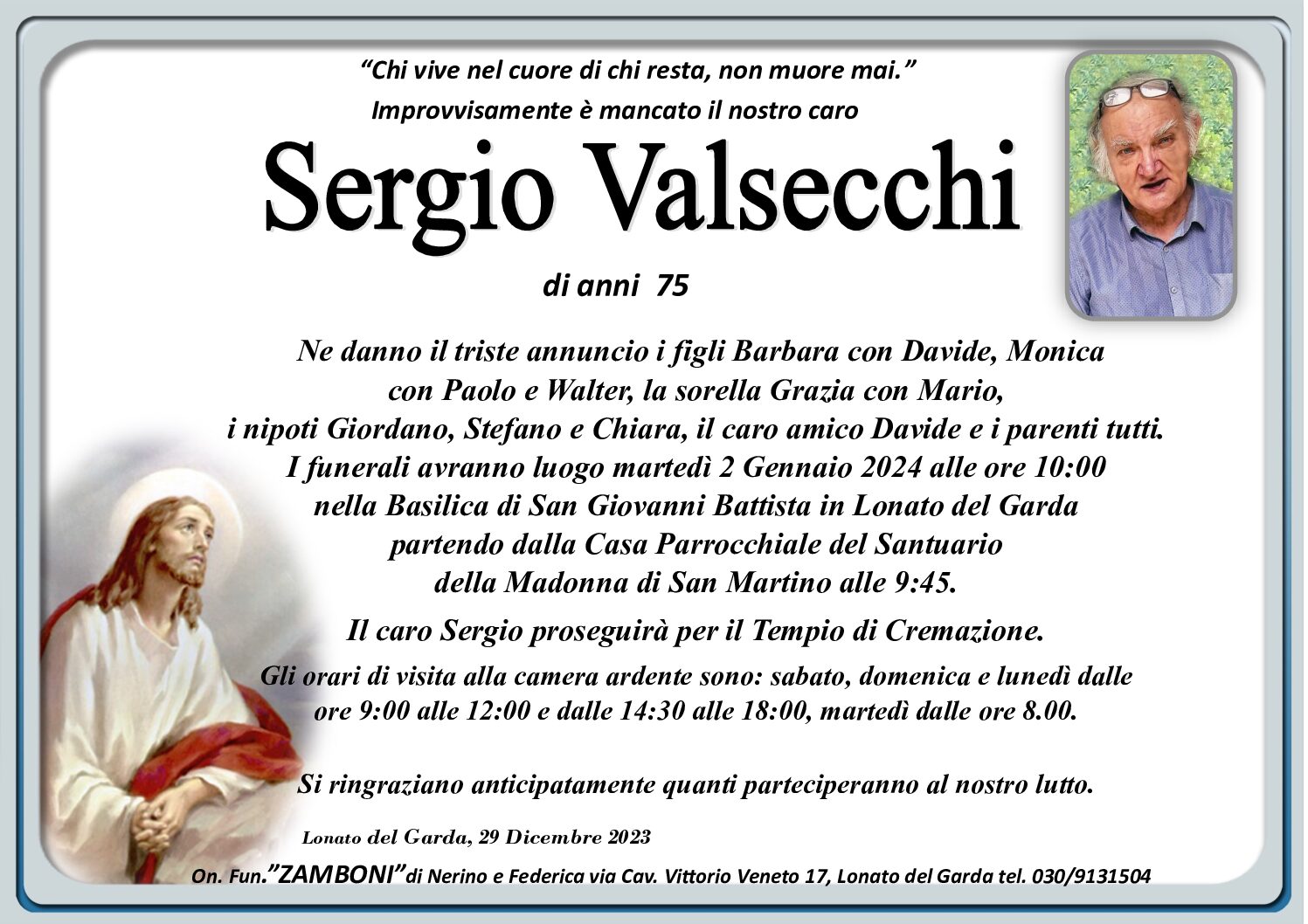 Necrologio SERGIO VALSECCHI
